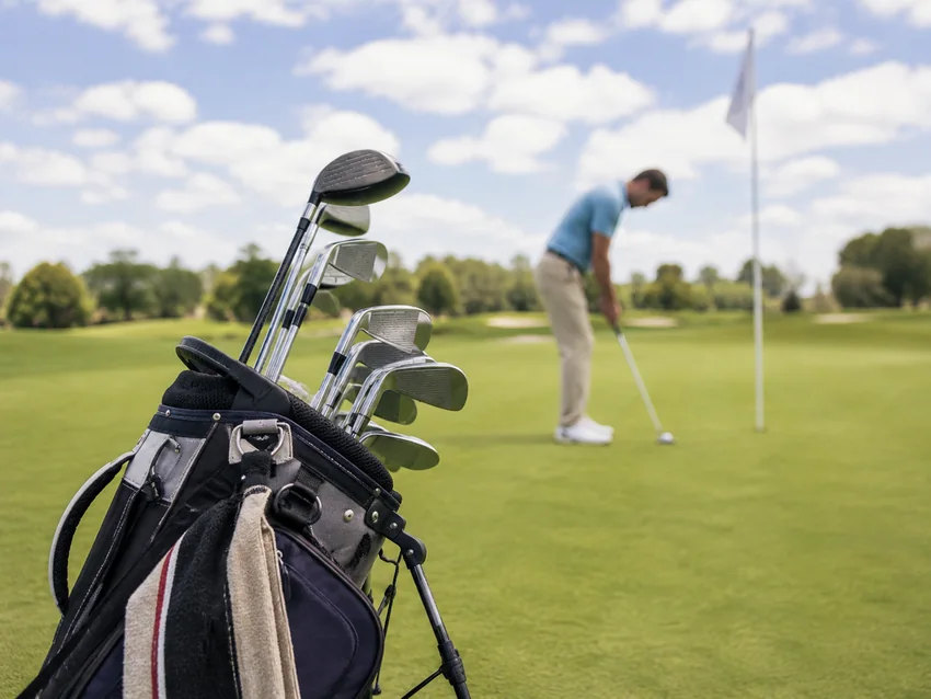 Set of golf clubs in a golf bag